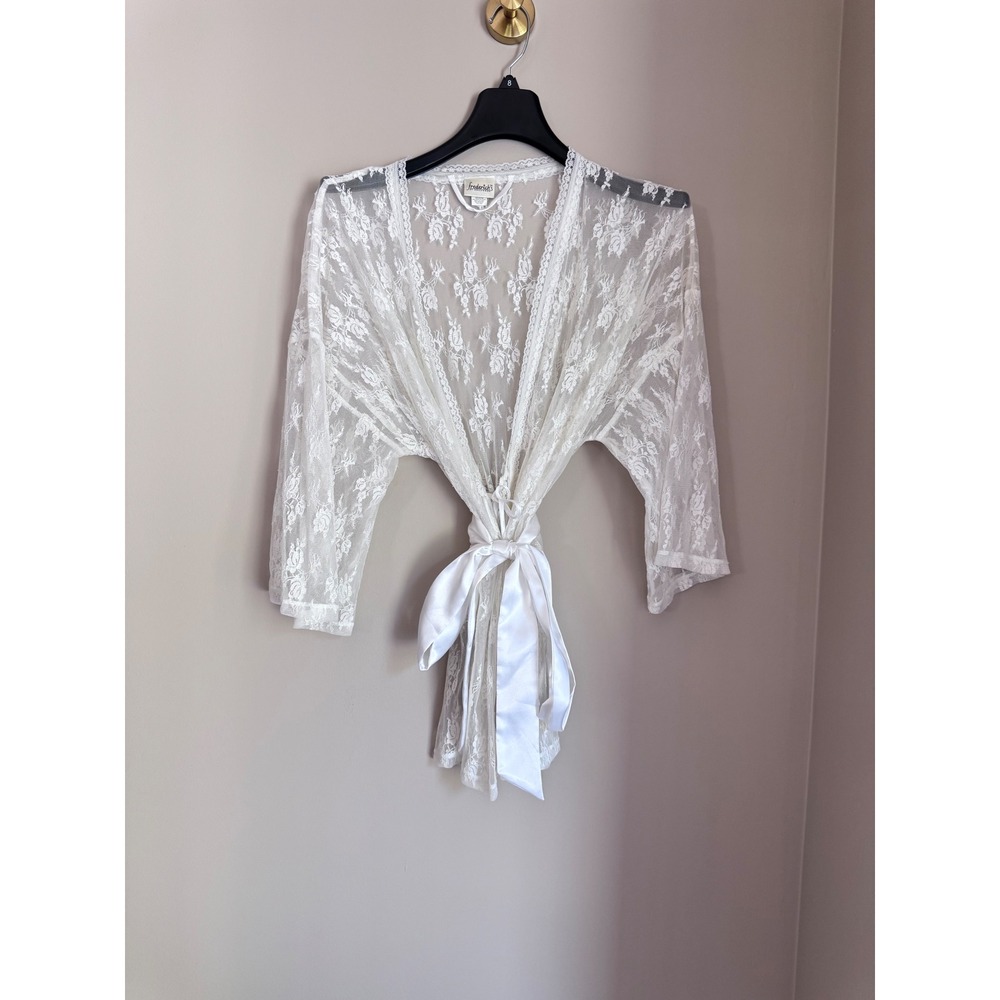Fredericks of Hollywood White Lace Kimono Robe Y2K Coquette Bridal Large RN73120